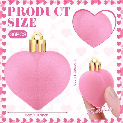 36 قطعة من زخارف القلب المخملية لعيد الحب، زينة شجرة عيد الحب الصغيرة، زخارف معلقة وردية صغيرة لحفلات الذكرى السنوية لعيد الحب، ديكور شجرة صغيرة in Kuwait