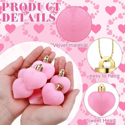 36 قطعة من زخارف القلب المخملية لعيد الحب، زينة شجرة عيد الحب الصغيرة، زخارف معلقة وردية صغيرة لحفلات الذكرى السنوية لعيد الحب، ديكور شجرة صغيرة in Kuwait