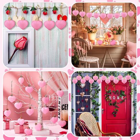 36 قطعة من زخارف القلب المخملية لعيد الحب، زينة شجرة عيد الحب الصغيرة، زخارف معلقة وردية صغيرة لحفلات الذكرى السنوية لعيد الحب، ديكور شجرة صغيرة in Kuwait