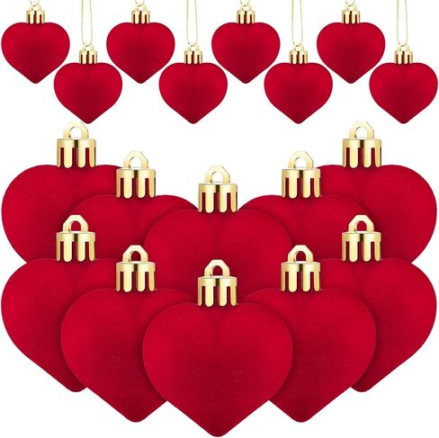 36 Pcs Valentine's Day Velvet Heart Ornaments Bulk Valentine Tree Decoration Mini Pink Flocking Hanging Ornaments for Valentine's Anniversary Party Mini Tree Decor in Saudi Arabia