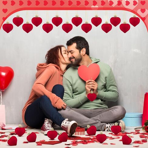 36 Pcs Valentine's Day Velvet Heart Ornaments Bulk Valentine Tree Decoration Mini Pink Flocking Hanging Ornaments for Valentine's Anniversary Party Mini Tree Decor in Saudi Arabia