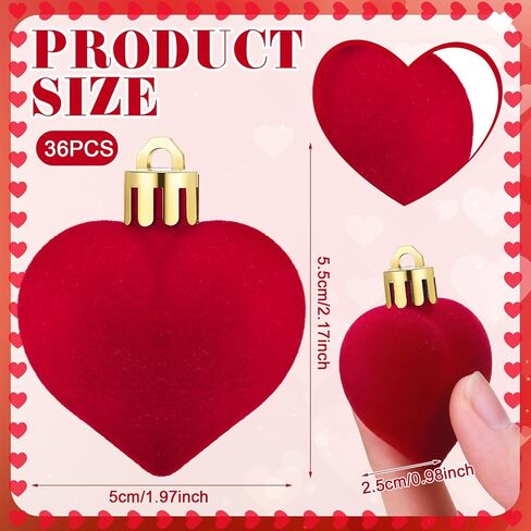 36 Pcs Valentine's Day Velvet Heart Ornaments Bulk Valentine Tree Decoration Mini Pink Flocking Hanging Ornaments for Valentine's Anniversary Party Mini Tree Decor in Saudi Arabia
