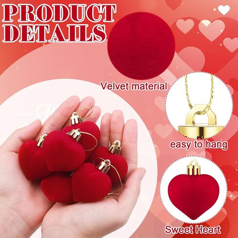 36 Pcs Valentine's Day Velvet Heart Ornaments Bulk Valentine Tree Decoration Mini Pink Flocking Hanging Ornaments for Valentine's Anniversary Party Mini Tree Decor in Saudi Arabia