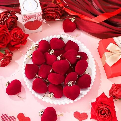 36 Pcs Valentine's Day Velvet Heart Ornaments Bulk Valentine Tree Decoration Mini Pink Flocking Hanging Ornaments for Valentine's Anniversary Party Mini Tree Decor in Saudi Arabia