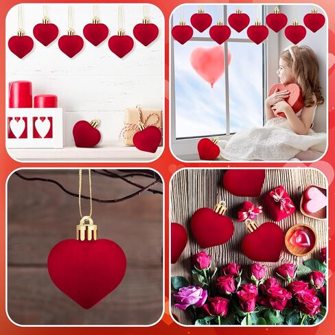 36 Pcs Valentine's Day Velvet Heart Ornaments Bulk Valentine Tree Decoration Mini Pink Flocking Hanging Ornaments for Valentine's Anniversary Party Mini Tree Decor in Saudi Arabia