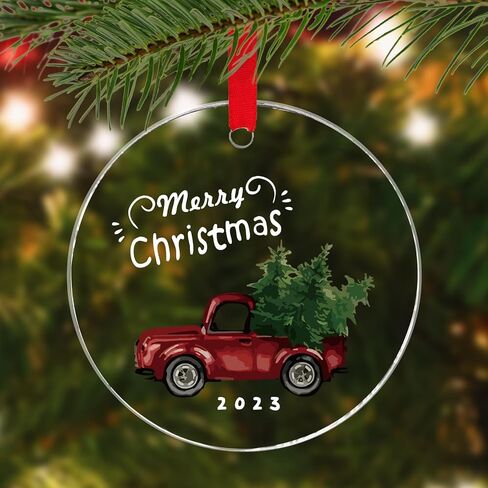 Christmas Ornament 2024, Red Truck Glass Christmas Tree Ornament with Ribbon for Christmas Tree Decoration, Decorative Hanging 2024 Annual Holiday Keepsake Gift, 2024 Christmas Ornament for Xmas Decor in Saudi Arabia