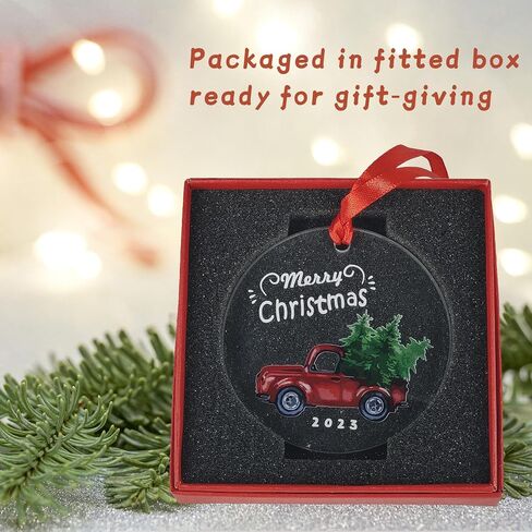 Christmas Ornament 2024, Red Truck Glass Christmas Tree Ornament with Ribbon for Christmas Tree Decoration, Decorative Hanging 2024 Annual Holiday Keepsake Gift, 2024 Christmas Ornament for Xmas Decor in Saudi Arabia