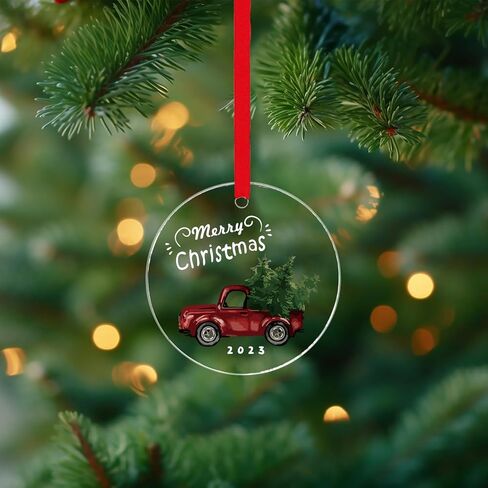 Christmas Ornament 2024, Red Truck Glass Christmas Tree Ornament with Ribbon for Christmas Tree Decoration, Decorative Hanging 2024 Annual Holiday Keepsake Gift, 2024 Christmas Ornament for Xmas Decor in Saudi Arabia