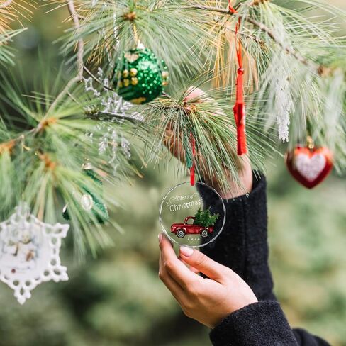 Christmas Ornament 2024, Red Truck Glass Christmas Tree Ornament with Ribbon for Christmas Tree Decoration, Decorative Hanging 2024 Annual Holiday Keepsake Gift, 2024 Christmas Ornament for Xmas Decor in Saudi Arabia