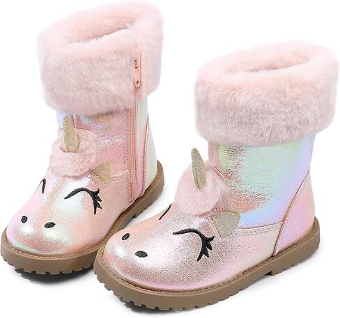 Girls Winter Boots Unicorn Snow Boots for Toddler Girls Side Zipper in Kuwait