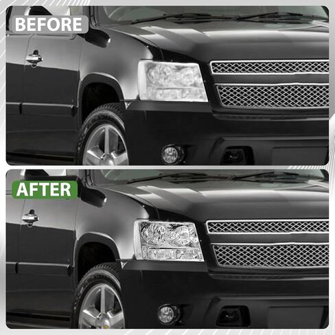 مصابيح هالوجين أمامية متوافقة مع 2007-2014 Chevy Suburban Tahoe/ 2007-2013 Chevy Avalanche مجموعة مصابيح أمامية بديلة من الكروم 20760578 20760579 (جانب السائق والراكب) in Kuwait