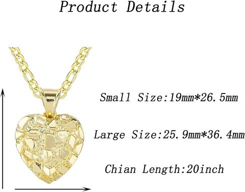 14k Gold Plated Rough Textured Cookie Nugget Heart Shape Charm Pendant Necklace For Women Men in Saudi Arabia
