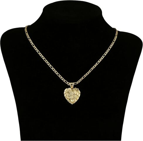 14k Gold Plated Rough Textured Cookie Nugget Heart Shape Charm Pendant Necklace For Women Men in Saudi Arabia