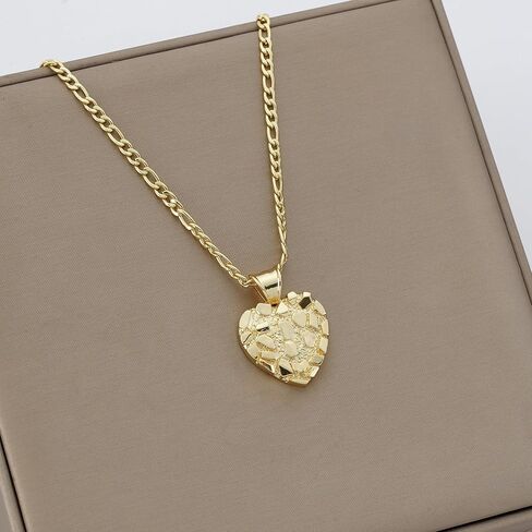 14k Gold Plated Rough Textured Cookie Nugget Heart Shape Charm Pendant Necklace For Women Men in Saudi Arabia