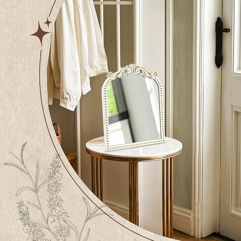 Vintage Vanity Mirror Makeup Mirror Antique Arched Table Mirrors for Dresser,Baroque Gold Decor Ornate Mirror with Stand for Living Room,Tabletop,Bedroom in Saudi Arabia