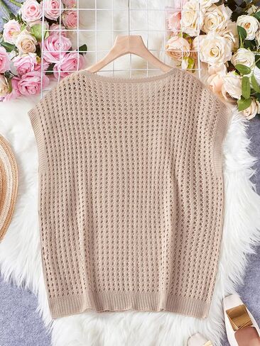 Verdusa Women's Hollow Out Sheer Knit Top Dolman Sleeve Pullover Cover Up in Kuwait