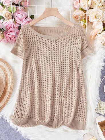 Verdusa Women's Hollow Out Sheer Knit Top Dolman Sleeve Pullover Cover Up in Kuwait
