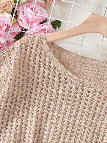 Verdusa Women's Hollow Out Sheer Knit Top Dolman Sleeve Pullover Cover Up in Kuwait