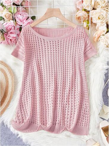 Verdusa Women's Hollow Out Sheer Knit Top Dolman Sleeve Pullover Cover Up in Kuwait