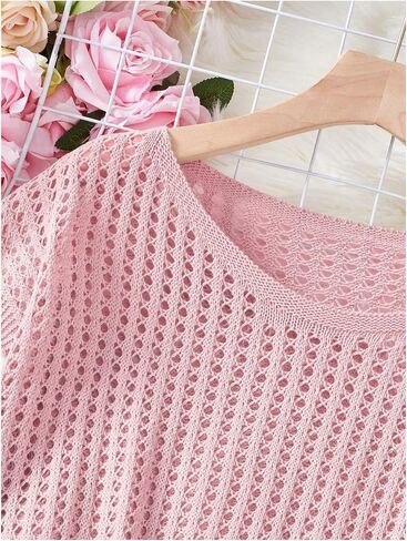 Verdusa Women's Hollow Out Sheer Knit Top Dolman Sleeve Pullover Cover Up in Kuwait