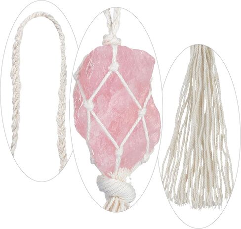 Rockcloud Handmade Rose Quartz Crystal Raw Stone Hanging Ornament Car Charm Pendant Ornament with Tassels, for Home Office Car Decoration in Kuwait