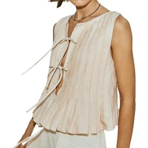 Linen Tank Tops for Women Coquette Sleeveless Bow Tie Front Peplum Blouse Y2K Babydoll Ruffle Shirt Going Out Summer