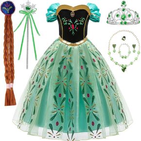 Princess Kids Costume Anna Dress up Girls Outfit for Halloween Cosplay Chirstmas Birthday Party 3-10Years