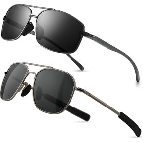 SUNGAIT Ultra Lightweight Rectangular Men’s Sunglasses and Military Style Polarized Pilot Aviator Sunglasses