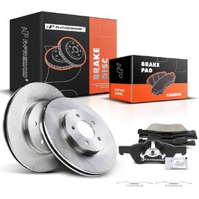 A-Premium 11.92 inch (302.8mm) Front Drilled and Slotted Disc Brake Rotors + Ceramic Pads Kit Compatible with Select Ford, Mazda and Mercury Models - Escape 2005-2010/2012, Mariner 2005-2010, Tribute