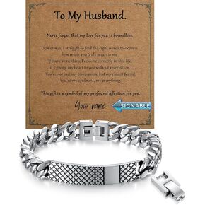 Mens Bracelet - Stainless Steel Fold Over Clasp Bracelets for Men Jewelry Gifts for Dad Grandpa Husband