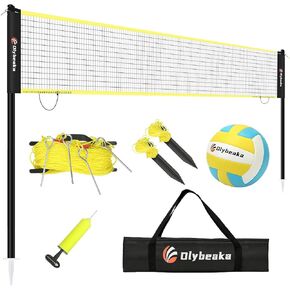 Portable Outdoor Volleyball Net with Iron Adjustable Height Poles, Professional Volleyball Net Set System 32ft with Scoring Clamps for Park, Beach, Lawn