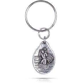 DANFORTH St Christopher Keychain, Saint Christopher Keyring Featuring the Patron Saint of Travelers, Perfect Adventurer & New Driver Gifts, Made in the USA, Handcrafted Pewter, 1 1/4" Tall