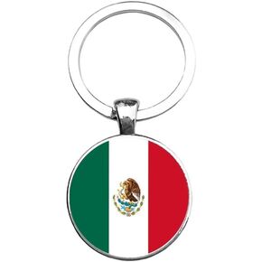 Art Attack Mexican Flag Keychain, Mexico Golden Eagle Map Country Heart Love Key Chain Charm Pendant (Silver)