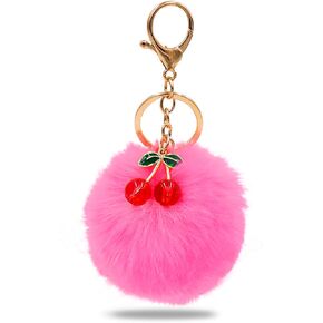 Pom Pom Keychain Cherry Charm For Purse Key Chain Cute Accessories For Women Charms For Handbags