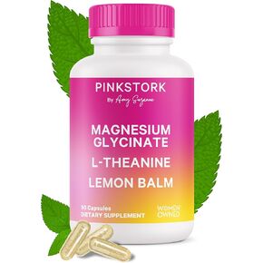 Pink Stork Magnesium Glycinate, L-Theanine, Lemon Balm - Melatonin-Free Magnesium for Sleep Support - Natural Calm and Relaxation - 90 Capsules