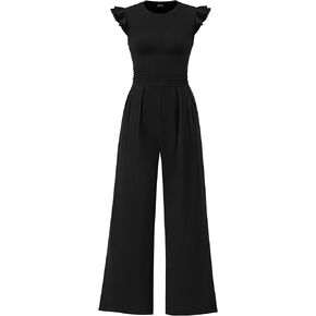 PRETTYGARDEN Summer Jumpsuits for Women Dressy Casual Ruffle Cap Sleeves Romper Crew Neck Rib Knit One Piece Outfits