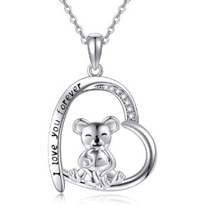 YAFEINI Animal Necklace 925 Sterling Silver Shih Tzu/Hedgehog/Monkey/Cat/Red Panda/Sloth/Koala/Yorkie Heart Pendant Necklace Animal Jewelry Birthday Gifts for Women