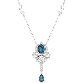 Jewelili Enchanted Disney Fine Jewelry Sterling Silver with 1/10 CTTW Diamond and London Blue Topaz Cinderella Necklace