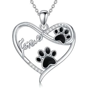 Personalized Pet Name Necklace Diamond Paw Print Heart Necklace for Women 925 Sterling Silver Heart Dog Paw Pendant Paw Print Necklaces for Pet Lovers Dog Mom Necklace Custom Dog Necklace for Women Her