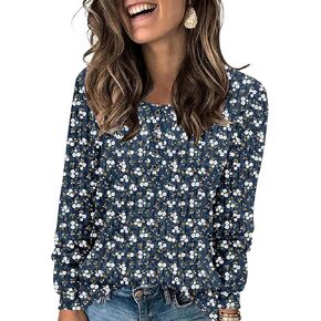 Womens Tops Long Sleeve T-shirts Casual Blouses Dressy Crewneck Tunic Fashion Shirt