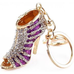 JewelBeauty Purple High Heel Shoes Crystal Keychain Keyring Handbag Pendant Purse Charm Car Bag Hanging Decor Gift