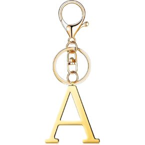 Gold Initial Letter Key Chain Stainless Steel Gold Key Ring Purse Charms Initial Letter Pendant with Key Ring