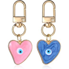 2pcs Sweat-Heart Keychains Luck Charms Evil Eye Keychain Cute Key Chain Car Key Ring Protection Keychain for Women Purse Accessories