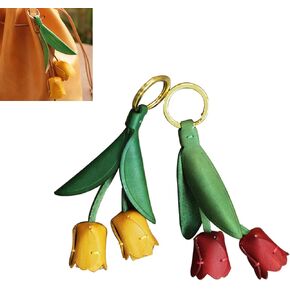 2 Pcs Leather Leaf Flower Keychain, Boho Accessories Cute Keychains,Portable Keychain Accessories for Women Wallet Bag Purse Pendant Charms