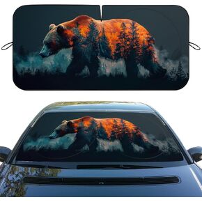 Brown Bear Car Windshield Sunshades Forest Art Funny Animal Heatshield Front Window Car Sun ​Shade Windshield Blocks UV Rays Sun Visor Protector for Car Sedan Truck SUV Accessories 59" L x 31.5" W