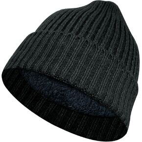 Winter Beanie for Men Women, Knitted Plush Lined Beanie Hats Warm Ski Stocking Cuffed Cap for Cold Weather