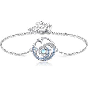 YFN Wave Bracelet Sterling Silver Moonstone Ocean Wave Bracelet Ocean Beach Jewelry for Women Gifts