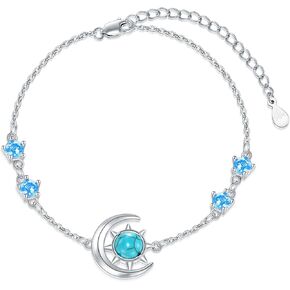 Natural Turquoise Bracelet Moon and Star Bracelet for Women 925 Sterling Silver Genuine Gemstone Ladies Bracelet Turquoise Jewelry Birthday Gift For Women