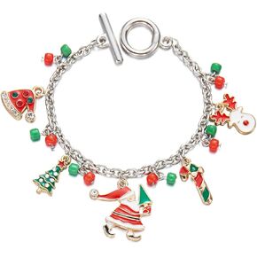 Christmas Bracelet for Women Cute Christmas Tree Santa Claus Christmas Hat Bracelet Christmas Reindeer Bells Snowflake Candy Bracelet Gold Silver Chain Clasp Toggle Bracelet Chunky Christmas Bracelet Christmas Thanksgiving Birthday Jewelry