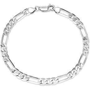 Figaro Chain Bracelet for Men Women,Solid 925 Sterling Silver Italian 5mm Diamond Cut Figaro Chain Bracelet for Men Jewelry Men Gifts